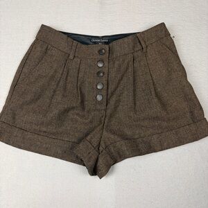 Christian Lacroix Vintage Brown Herringbone Wool Shorts Button Fly